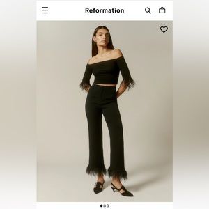 Reformation Hagan Feather Trim Pants